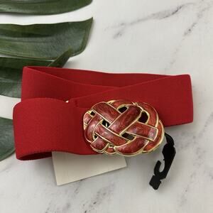 JC Penny Womens Vintage 90s Elastic Belt M/L New Red Gold Chunky Buckle
